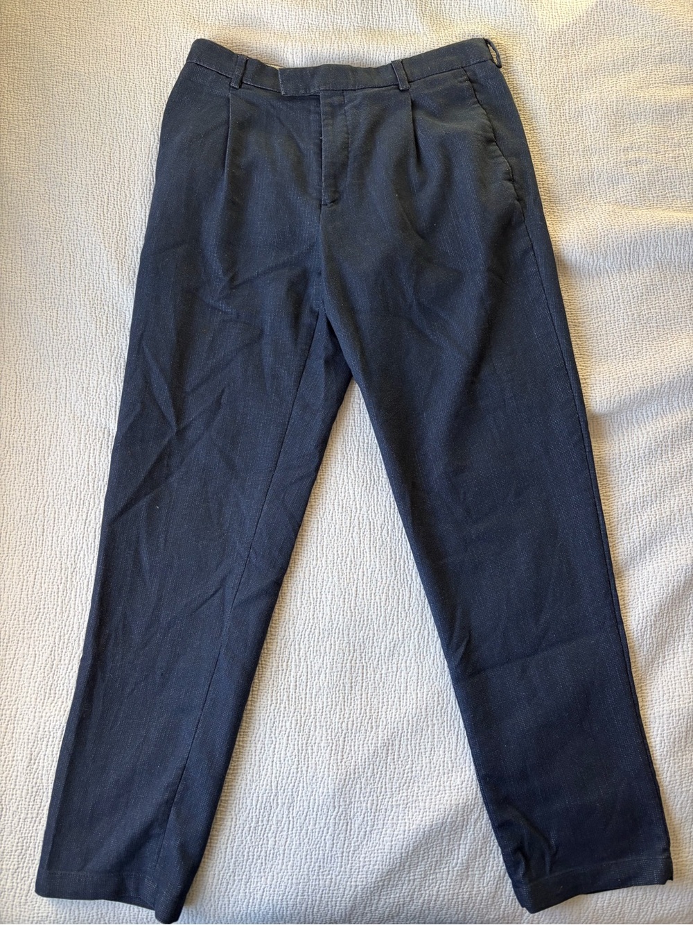 Zara Men's Dark Navy Pleated Dress Trousers